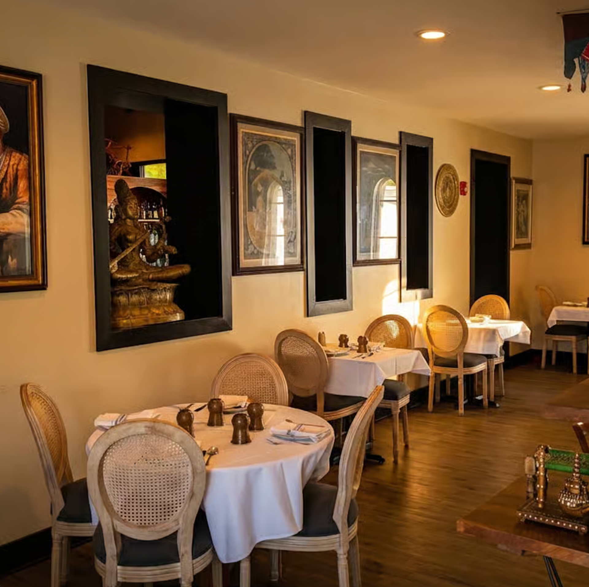 Tablecloths and brass utensils